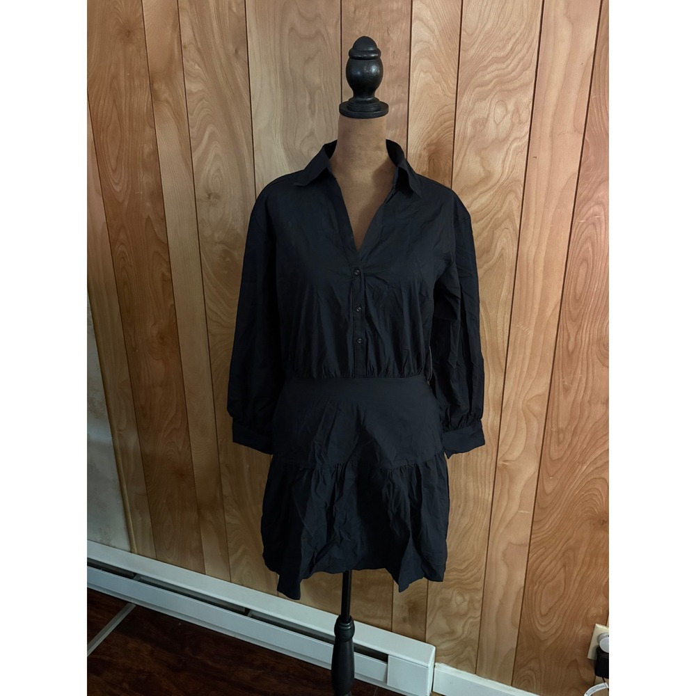 Scoop Women Black Long Sleeve Tiered Ruffle Mini Shirt Dress Size S NWT
